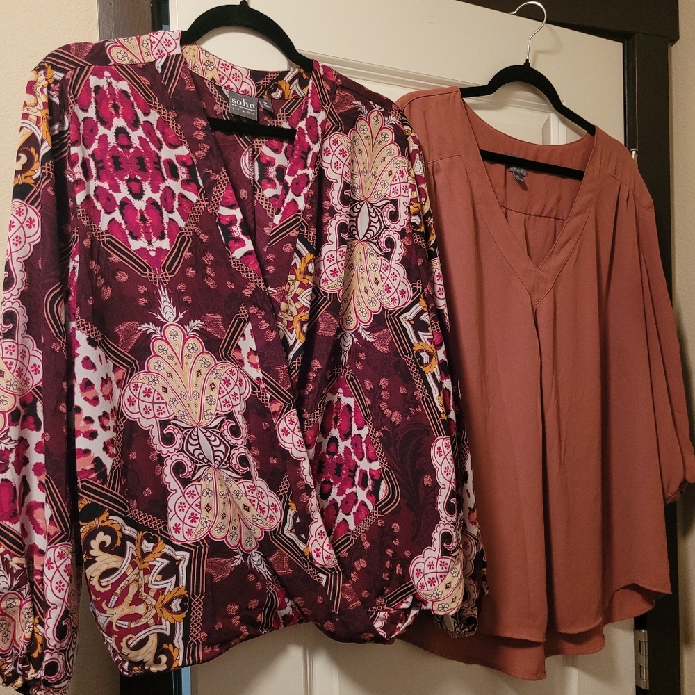 Soho New York & Company Patterned Blouse and Dusty Rose Blouse Bundle/Set XXL